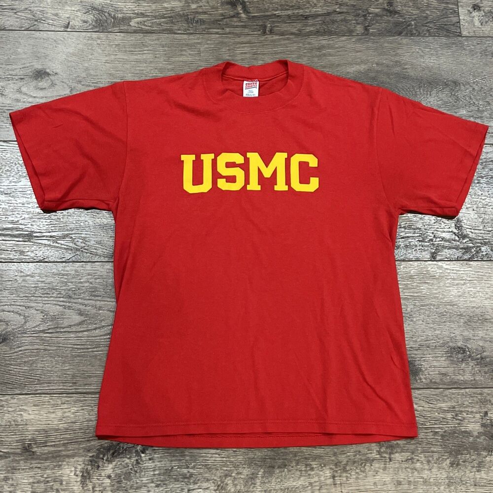 Vintage 80s Soffe Red Gold USMC Marines T-Shirt Single Stitch USA - Men's Large